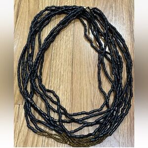 RARA Avis By Iris Apfel Black Sparkle Wood Bead Layered Necklace Gold Beads